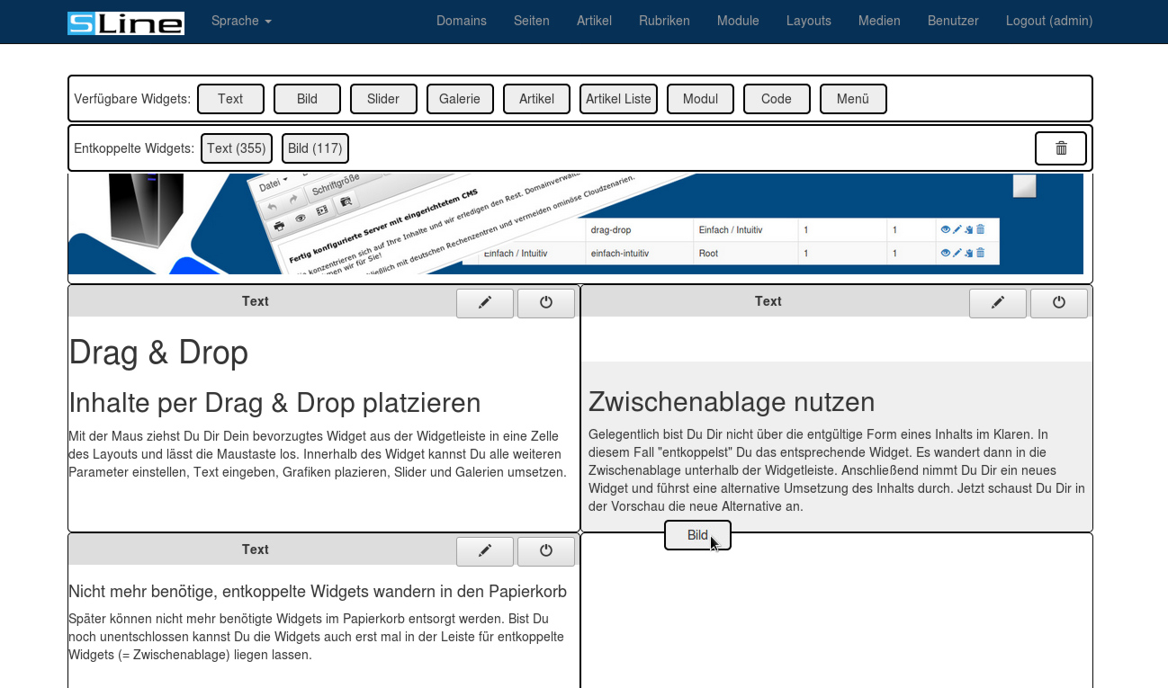 Widgets per Drag & Drop platzieren